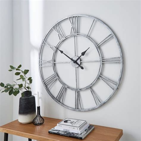 Indoor Outdoor Skeleton Clock 100cm Chrome Dunelm