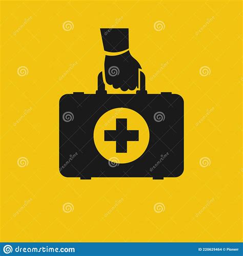 Black Icon First Aid Kit Doctor Holds In Hands Stock Vector