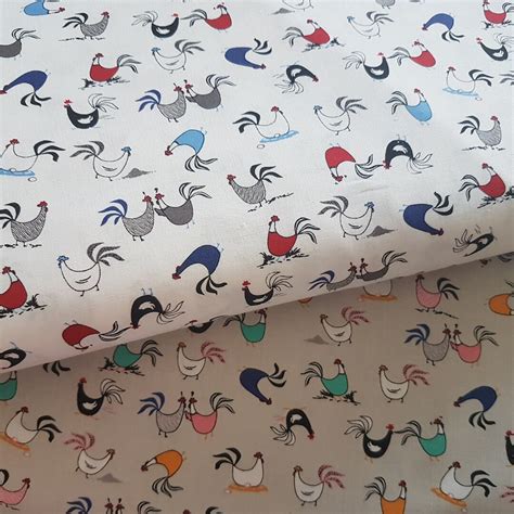 Chicken Fabric By The Yard Chickens On White Or Grey Quilting Fabric