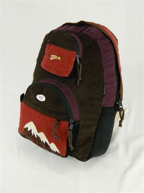Patchwork Corduroy Backpack With Mountain Applique Large Mountain