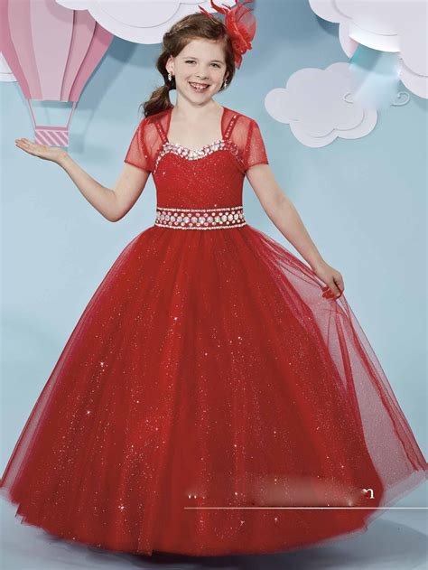 Wf316 Ball Gown Formal Red Flower Girl Dresses Luxury Beads Cute Long