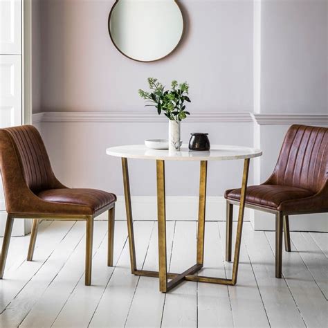 Earl Marble Top Round Dining Table 90cm White Brass