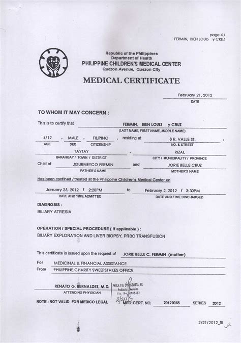 Bien Louis Medical Certificate