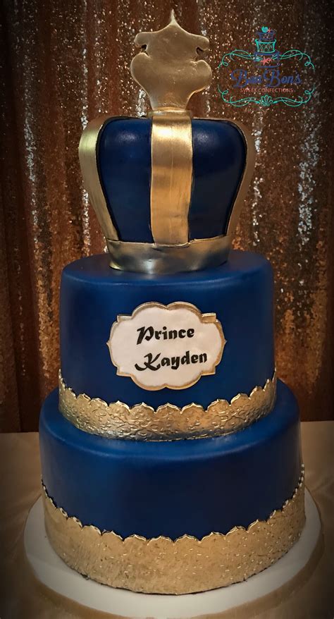 Royal Blue And Gold With Gumpaste Crown First Birthday Cake Blue
