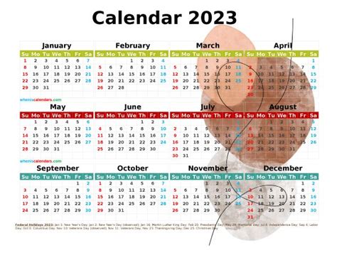 Printable Yearly 2023 Calendar With Holidays Premium Template 2663