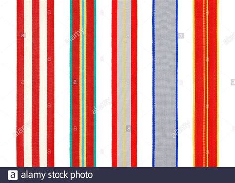 Set Of 5 Different Military Ribbons For Medal Isolated On White