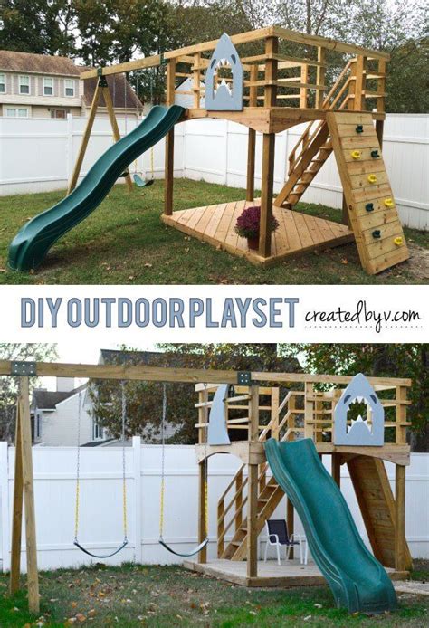 This pretty playground doesn't take much space but does offer a lot more in the same area. DIY Outdoor Playset // www.createdbyv.com | Outdoors ...