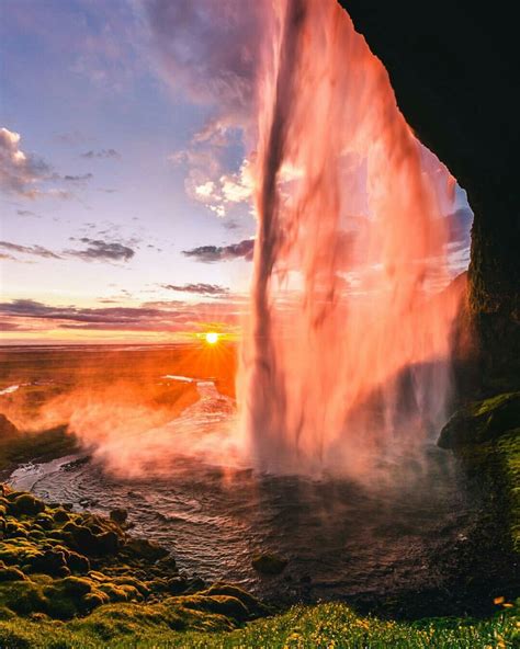Sunset Through A Waterfall Landscape Photography Nature Photography