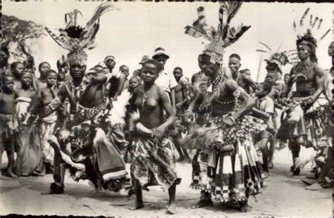 Natives Dancing In Costumes Nude Woman Mweka Belgian Congo Bakubas