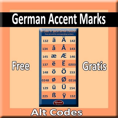 German accents marks on letters. Please help yourself to this free key to the alt codes for ...