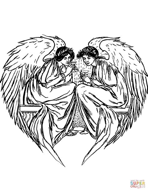 Two Angels Coloring Page Free Printable Coloring Pages