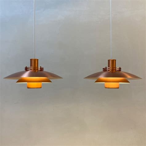 Pair Of Copper Hanging Lamps By Form Light Denmark 1970s 149175