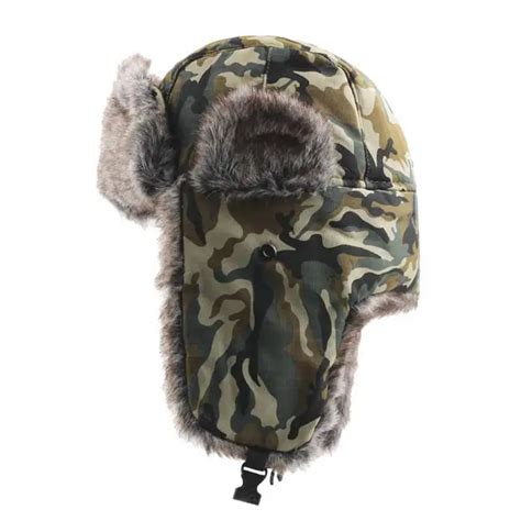 Winter Outdoor Camouflage Trapper Hat Windproof Velvet Thick Earflaps