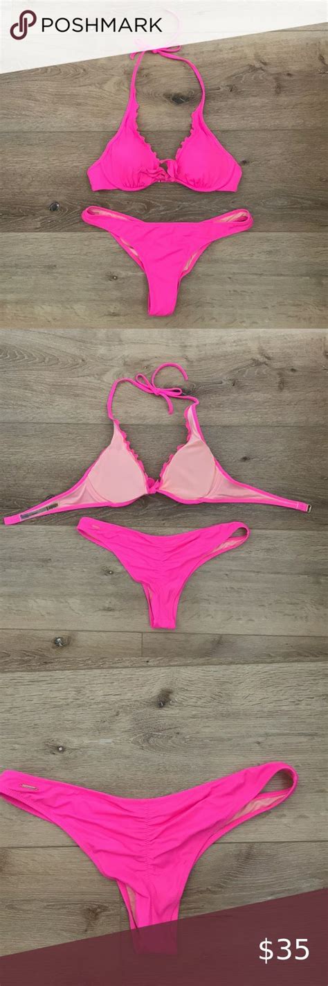 victoria secret hot pink bathing suit set 34b top and m bottoms pink bathing suits bathing
