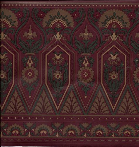 Victorian Architectural Burgundy Trim Wallpaper Border Wallpaper