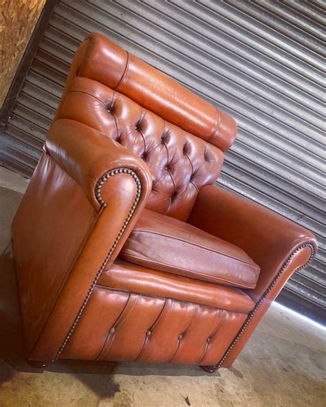Vintage Tan Leather Chesterfield Armchair In Peterborough