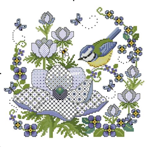 Blackwork Anemones With Blue Tit By Lesley Teare New Thread New Thread And Reply Post New