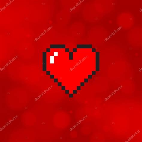 Pixel Art Heart Icon Isolated On Red Blurred Background Premium Vector
