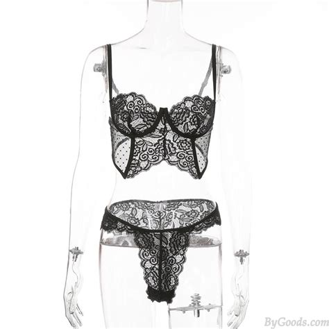 Sexy Black Flower Lace Bra Panty 2 Piece Set Strap Bralette Underwear Intimate Womens Lingerie