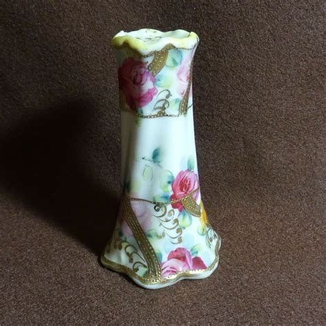 Lovely Vintage Hand Painted Nippon Hat Pin Holder Roses With Gold
