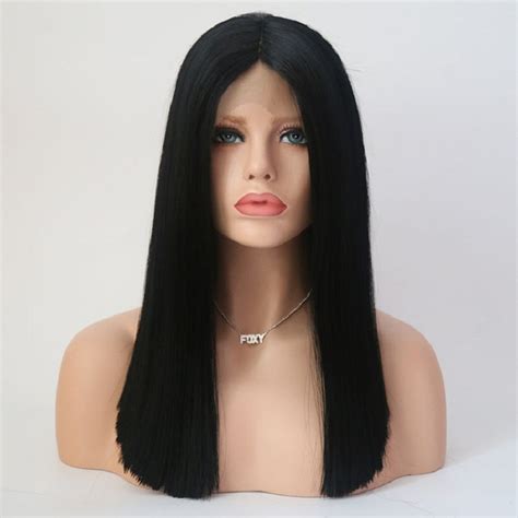 Charisma 16 Inch Black Synthetic Long Straight Hair Lace Front Wigs