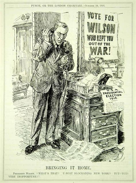 1916 Engraving Wwi Political Cartoon Punch Woodrow Wilson Election Iso