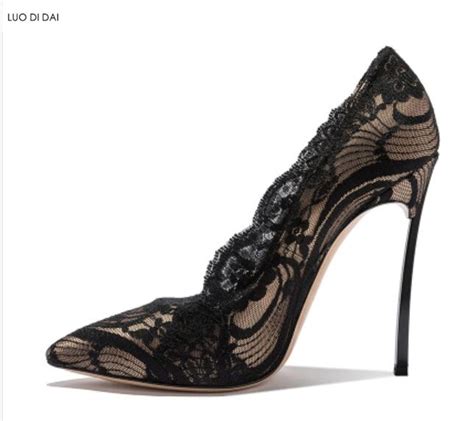 2019 Sexy Women Black Lace Pumps Thin Heel Party Shoes Mixed Color