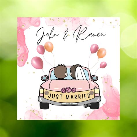 Personalized Wedding Card Just Married Car Congratulations Wedding