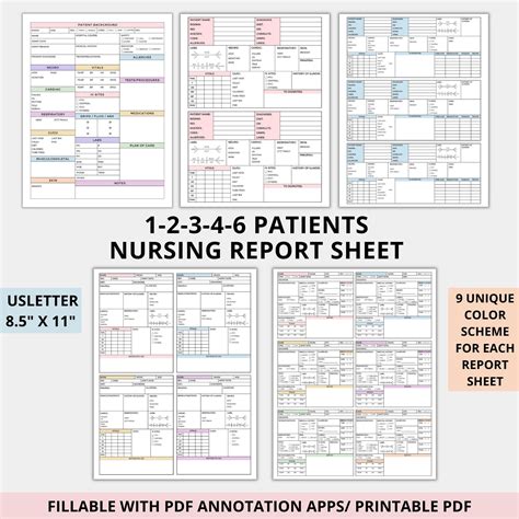 Nursing Report Sheet Multiple Patientsnurse Report Bundle6 Patient