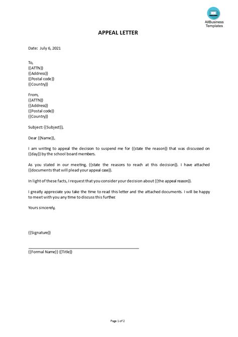 Gratis Appeal Letter For School