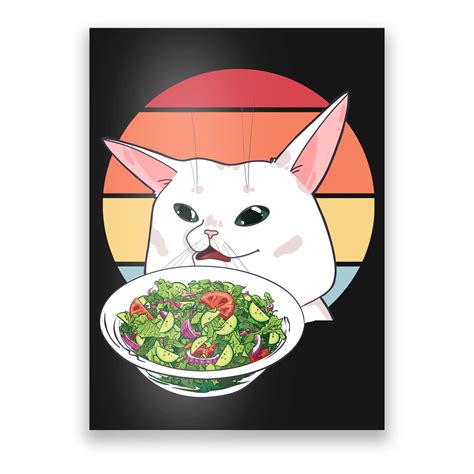 Retro Confused Cat At Dinner Table Meme Poster Teeshirtpalace