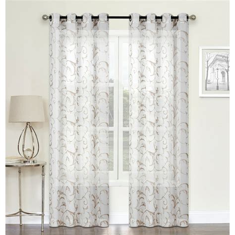 2 Pack Scroll Floral Matte Sheer Embroidered Grommet Curtains Linen