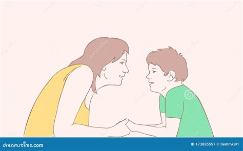 Vector Illustration Of A Woman Talking To A Boy Mom Holding Her Son S