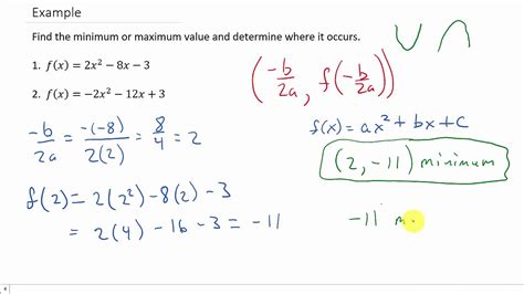 The extreme values of a function are the points/intervals where the gr. Maximum and Minimum Values of a Quadratic Function - YouTube