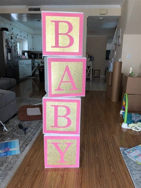 Diy 12 Pink And Gold Glitter Baby Shower Block Kit Baby Shower Decor