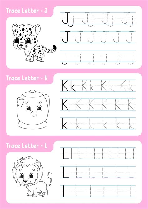 Writing Letters J K L Tracing Page Worksheet For Kids Practice