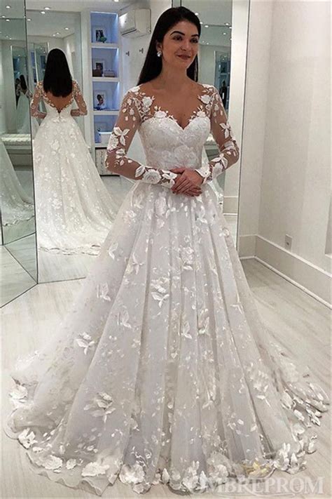 Gorgeous Long Sleeves V Neck Lace Classy Bridal Gowns Ivory Backless Modest Wedding Dresses W