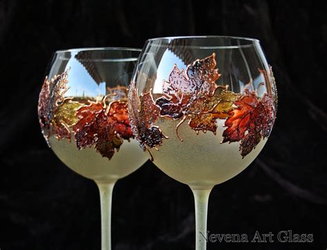 Wine Glasses Hand Painted Glasses Autumn Harvest By Nevenaartglass