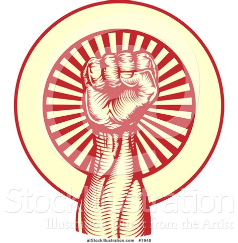Vector Illustration Of A Retro Fist Against A Burst By