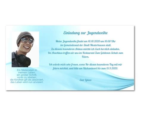 Druckvorlage kostenlos gestalten so einfach geht's: Einladung Jugendweihe Jugendfeier │ Planet-Cards.de