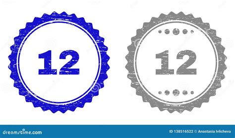 Textured 12 Scratched Stamp Seals With Ribbon Stock Vector