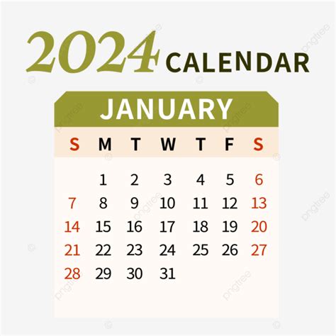 Gambar Kalender Bulan Januari 2024 Berwarna Merah Dan
