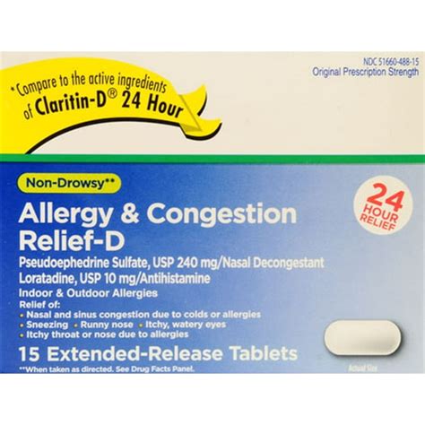Non Drowsy Allergy And Congestion Relief D Extended Release Tablets 15 Count