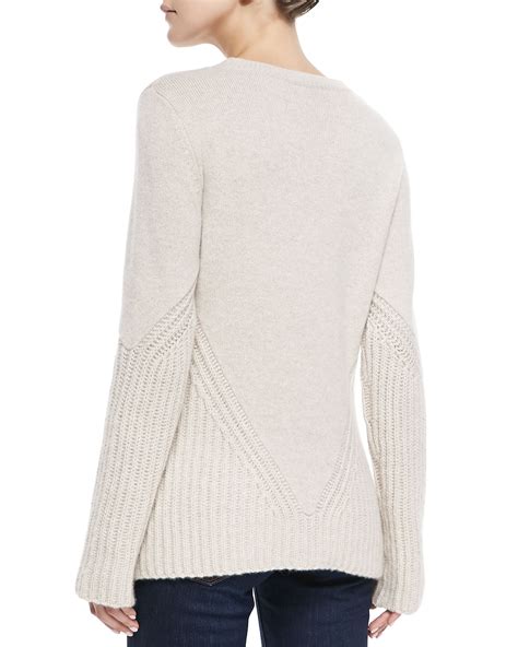 Neiman Marcus Cashmere Collection Cashmere Sweater W Ribbed Detail