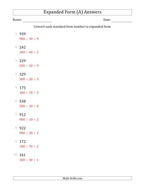 Converting Standard Form Numbers To Expanded Form 3 Digit Numbers A