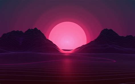 🔥 Download Sunset 4k Pink Sun Abstract Landscape Neon Lights Art By