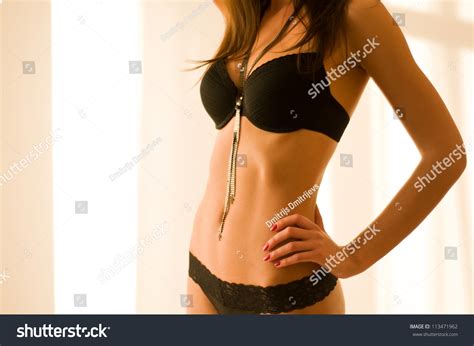 Beautiful Sexy Woman Wearing Black Lingerie Stock Photo 113471962