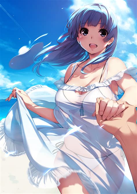 Sasaoka Gungu Comic Megastore Alpha Original 1girl D Bare Shoulders Beach Bikini Blue
