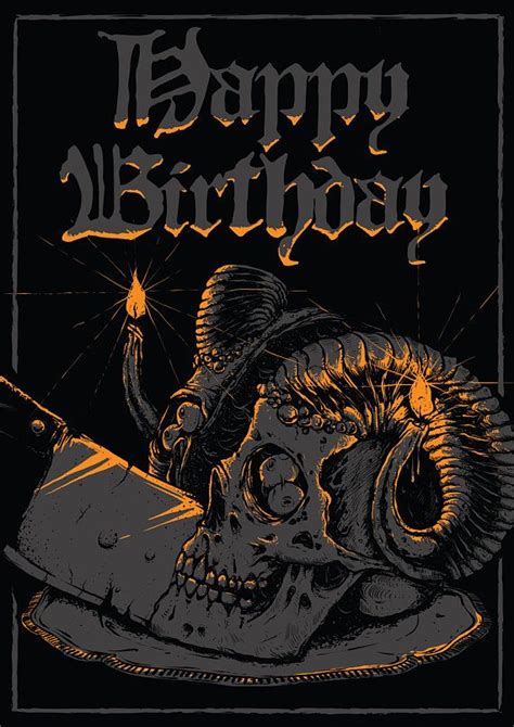 Happy Birthday Postcard Metalhead Rocker Skull Dark Goth Etsy Israel