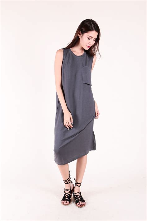 Patch Pocket Maxi Tee Dress Grey Sgd 4000 Maxi Tee Dress Slip